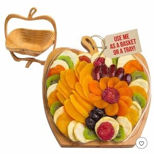 Apple-Shaped Wooden Basket and Tray with delicious heart healthy dried fruits